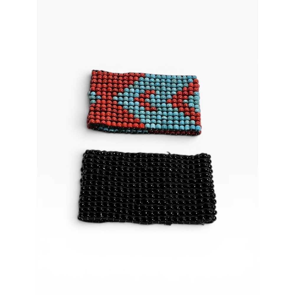 Vintage Southwestern Style Stretch Seed Bead Cuff Bracelet Turquoise Red Black